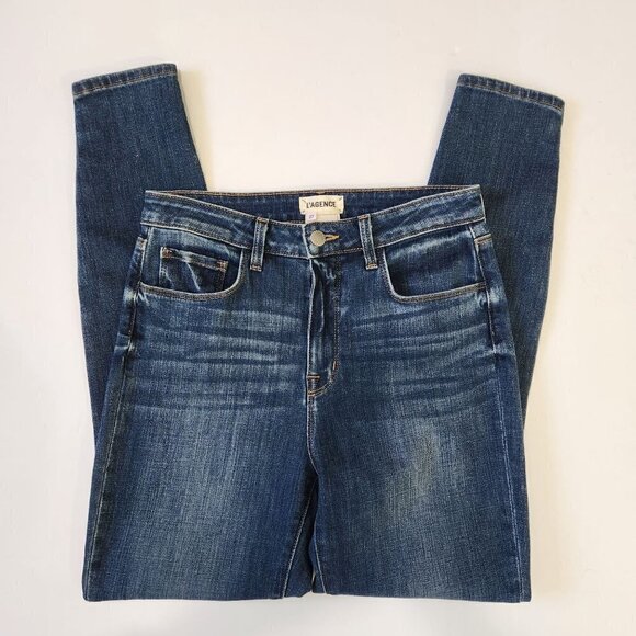 L'AGENCE Piper Skinny High Rise Jeans Womens 27 Dark Wash Button Ankle Stretch - Picture 4 of 11